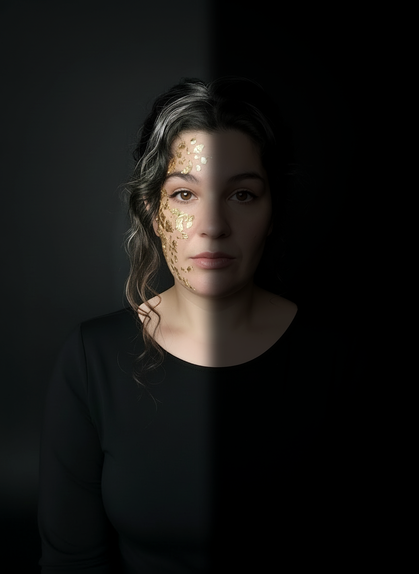 Portrait of the artist on a dark background